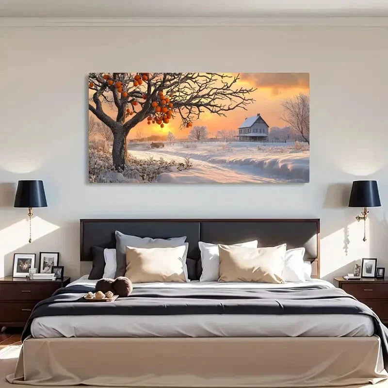 Snow Scene Vintage Nordic Home Wall Art Canvas Office Home Room Framed 80x45cm
