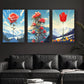3pcs Flowers Blooming on Snow Peaks Metal Print Ready to Hang Art