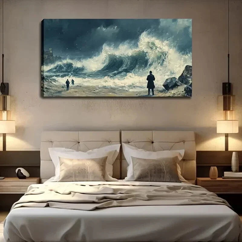 Dramatic Stormy Seascape Waves Wall Art Canvas Office Home Room Framed 120x60cm