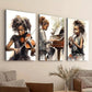 3pcs Black African American Girl Musical Instruments Wall Art Set Canvas Framed 40x60cm - High Quality Print 100% Australian Made Wall Canvas Ready to Hang