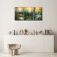 3pcs Golden Forest Art, Golden Blue Mountain Lake Metal Print Ready to Hang Art