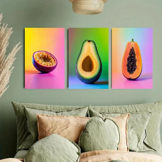 3pcs Rainbow Color Fruit Metal Print Ready to Hang Art