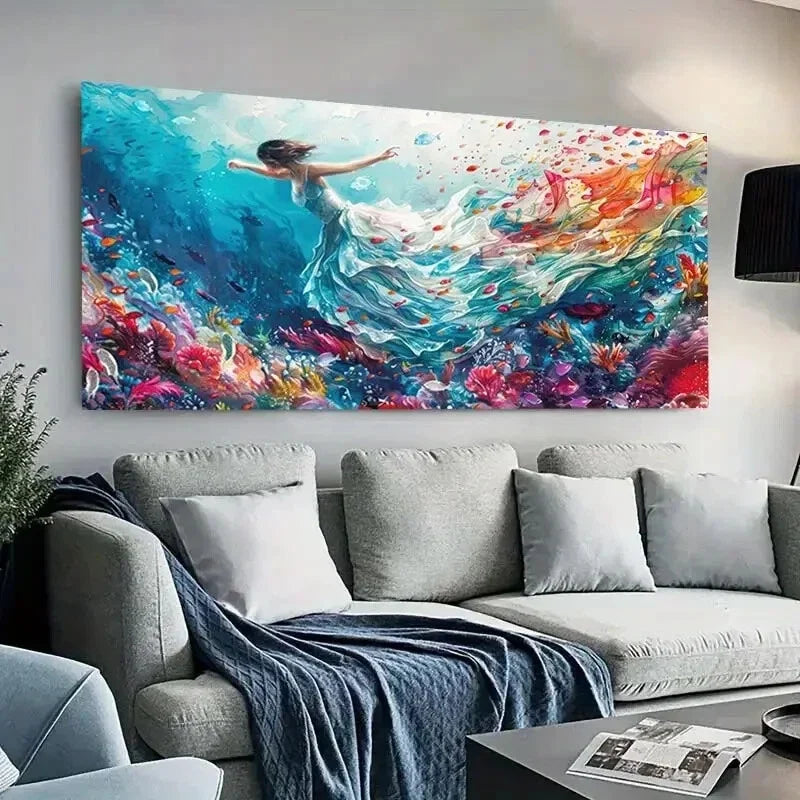 Dancer Fish & Coral Reefs wall canvas office home room framed 120x60cm