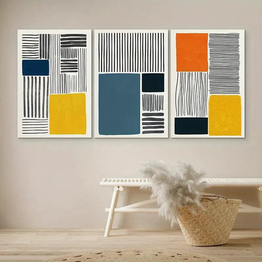 3pcs 3 Color Block Collage Abstract Shapes Wall Art Set Canvas Framed 40x60cm - High Quality Print 100% Australian Made Wall Canvas Ready to Hang