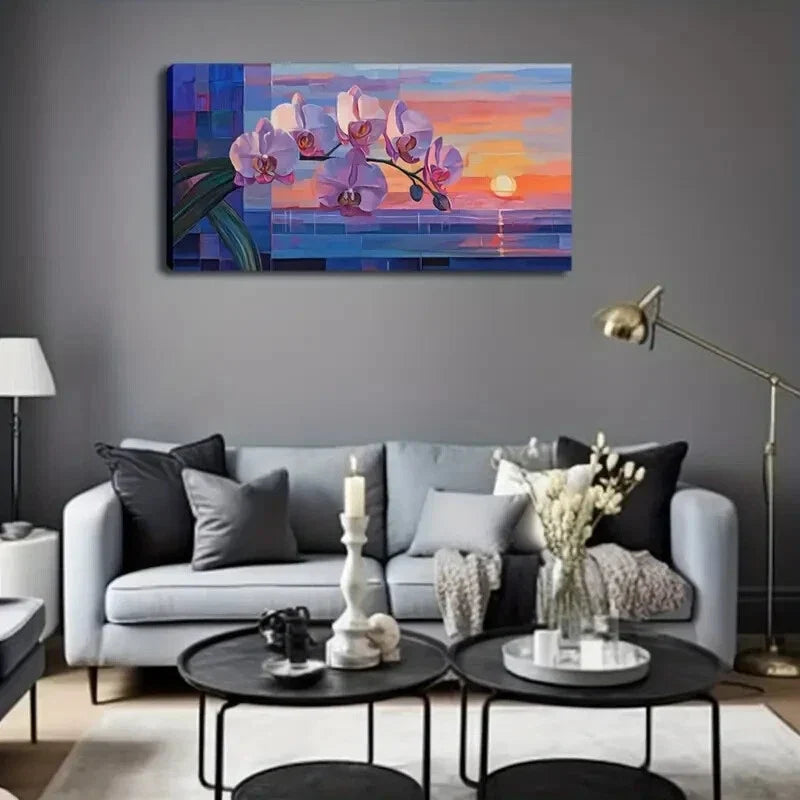 Vibrant Sunset Hues Orchid Wall Art Canvas Office Home Room Framed 120x60cm