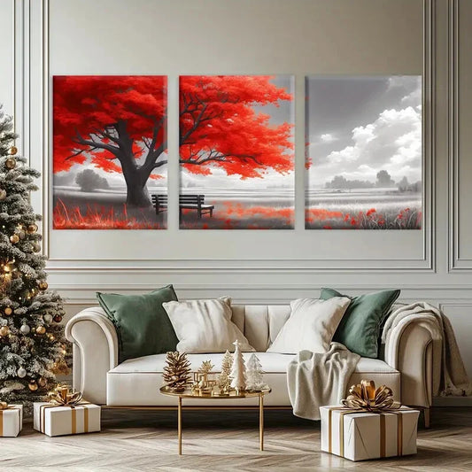 3pcs Big Red Tree Poster, Fantasy Metal Print Ready to Hang Art