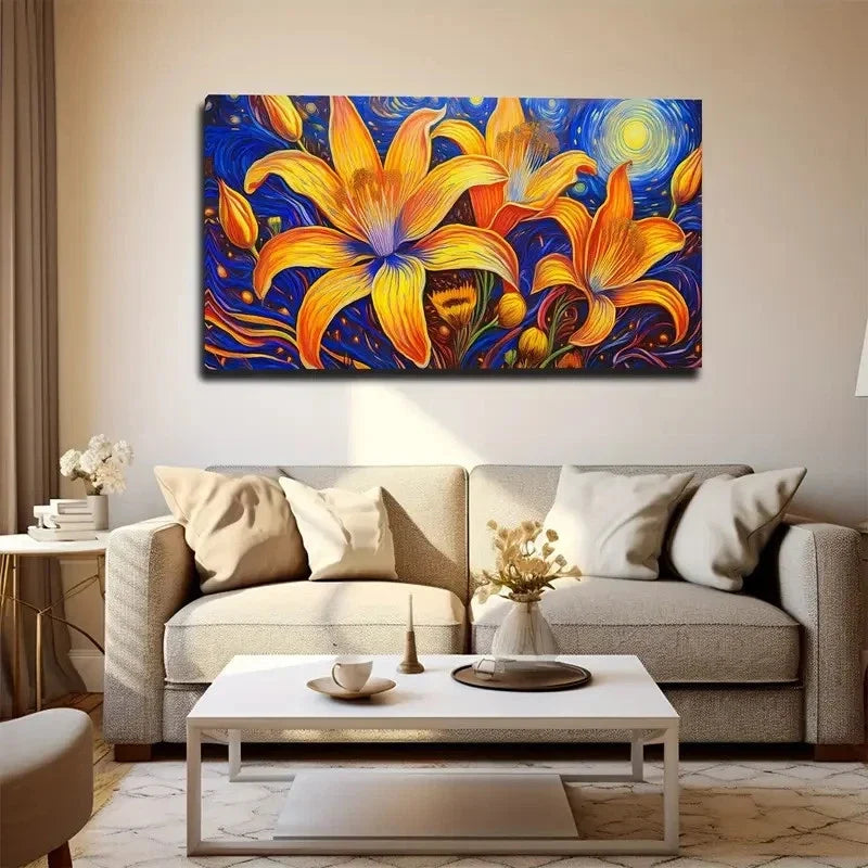 Vibrant Yellow And Orange Wall Art Canvas Office Home Room Framed 80x45cm