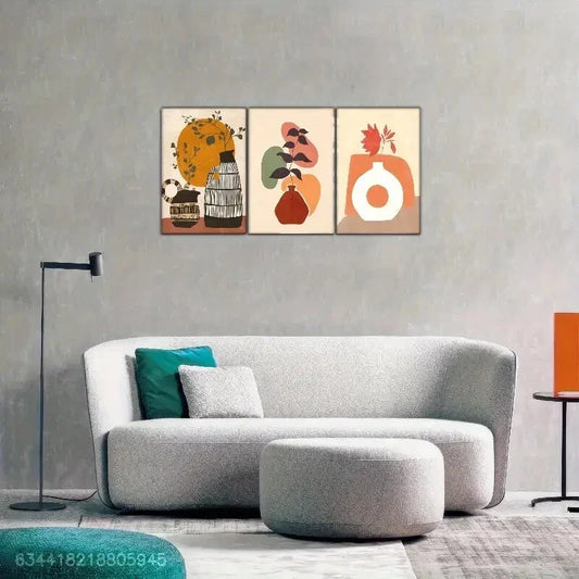 3pcs Modern Floral & Geometric Designs Metal Print Ready to Hang Art