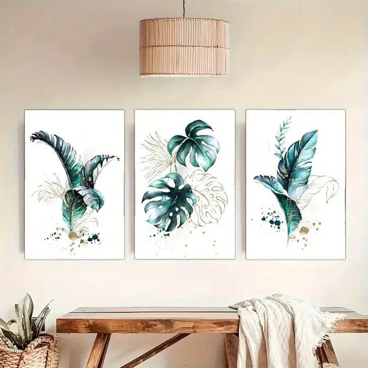 3pcs Botanical Art Leaves Poster Dormitory Metal Print Ready to Hang Art