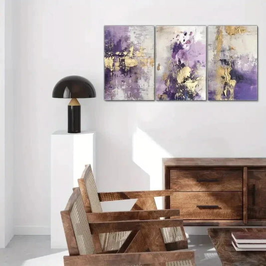 3pcs Touch of Sophistication Abstract Lavender Metal Print Ready to Hang Art