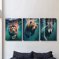 3pcs Beasts Underwater Lions Bears and Wolves Metal Print Ready to Hang Art