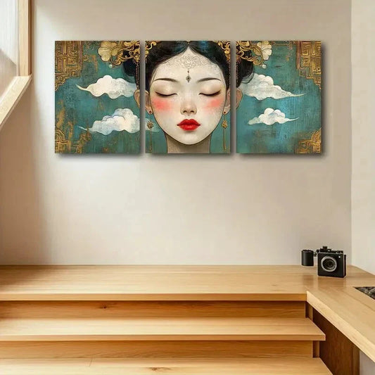 3pcs Women in Tang Dynasty Design Metal Print Ready to Hang Art