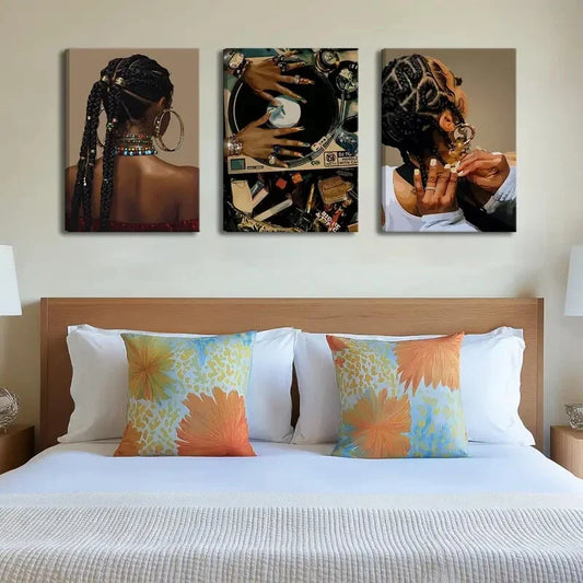 3pcs Featuring Stylish African American Women, Metal Print Ready to Hang Art