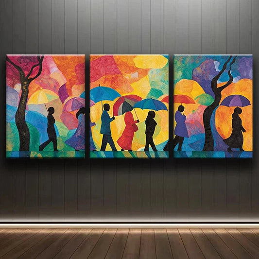 3pcs Abstract Peoples Are Walking Painting Metal Print Ready to Hang Art