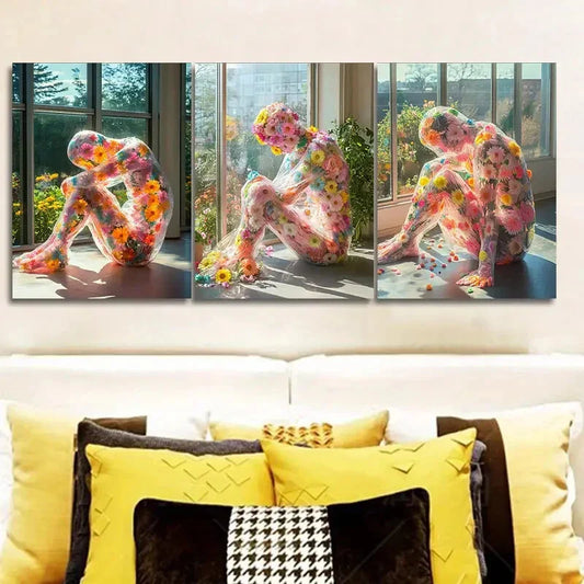 3pcs  Colorful Floral Designs Wall Art Set Canvas Framed 40x60cm - High Quality Print 100% Australian Made Wall Canvas Ready to Hang