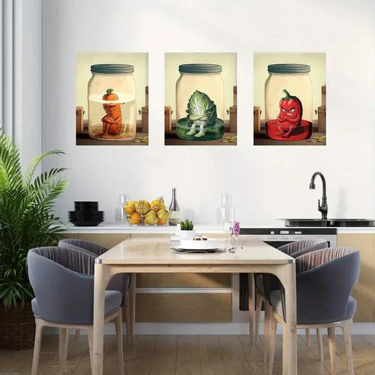 3pcs   Colorful Green Vegetable Metal Print Ready to Hang Art