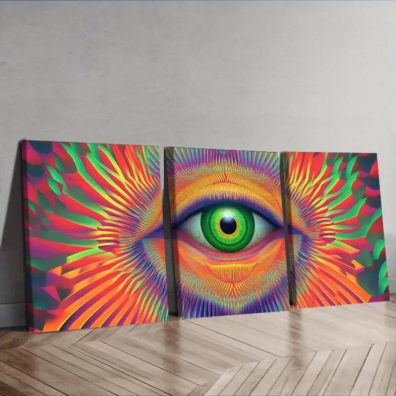 3pcs  Psychedelic Rainbow Eye Design Wall Art Set Canvas Framed 40x60cm - High Quality Print 100% Australian Made Wall Canvas Ready to Hang