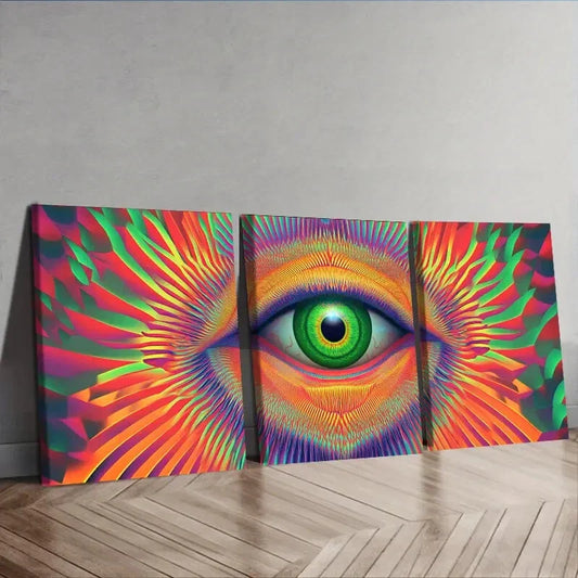 3pcs  Psychedelic Rainbow Eye Design Wall Art Set Canvas Framed 40x60cm - High Quality Print 100% Australian Made Wall Canvas Ready to Hang