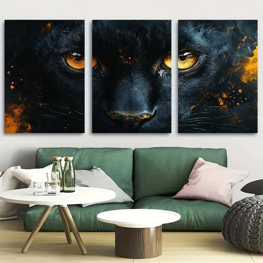 3pcs Expressive Black Panther Metal Print Ready to Hang Art