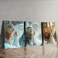 3pcs The girl and the lion in the snow  Wall Art Set Canvas Framed 40x60cm - High Quality Print 100% Australian Made Wall Canvas Ready to Hang