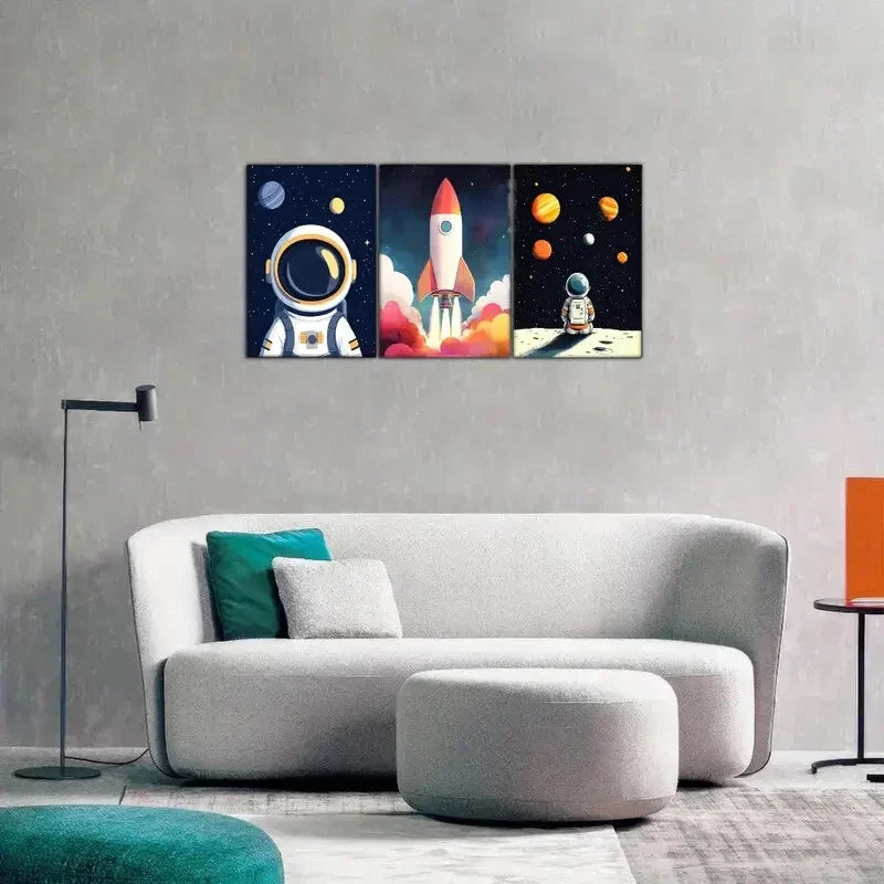 3pcs Astronaut Rocket Space Planet Simple Metal Print Ready to Hang Art