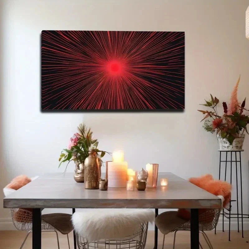Vibrant Red Radiating Lines Wall Art Canvas Office Home Room Framed 80x45cm
