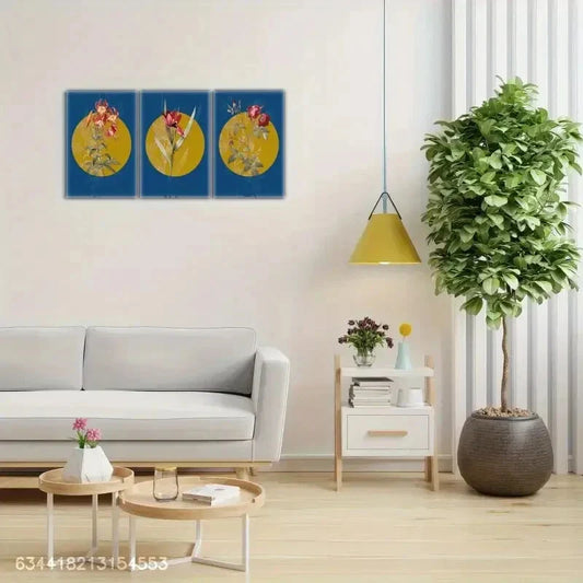 3pcs Flower Art Decoration Poster Red Flowers Metal Print Ready to Hang Art