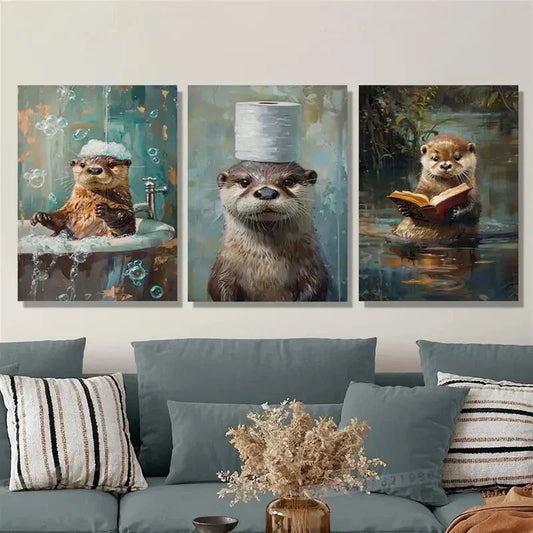 3pcsFunny animal bathtub bubble bath otter Metal Print Ready to Hang Art