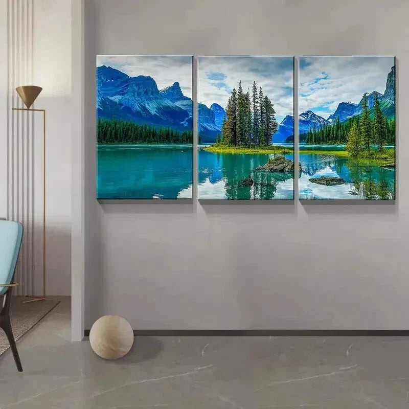 3pcs  Landscape with Turquoise Lake Metal Print Ready to Hang Art