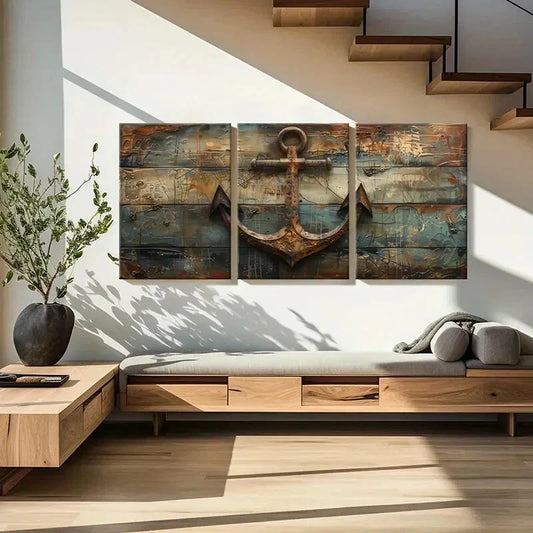 3pcs Rustic Nautical Anchor Metal Print Ready to Hang Art