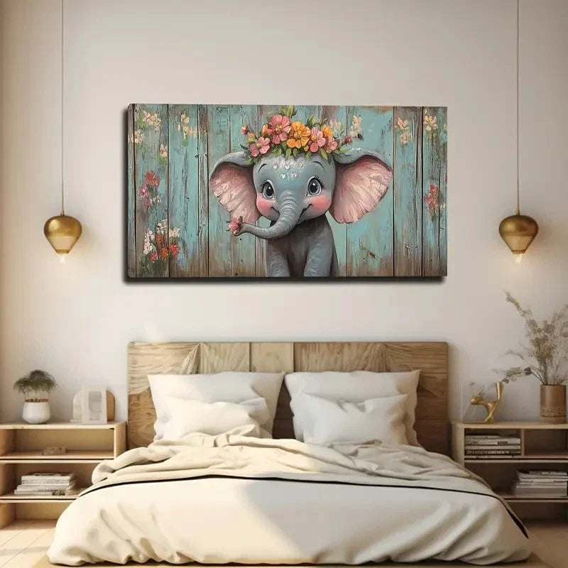 A Small Elephant Wall Art Canvas Office Home Room Framed 120x60cm