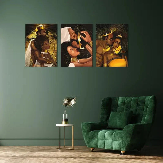 3pcs African American King And Queen Painting, Metal Print Ready to Hang Art