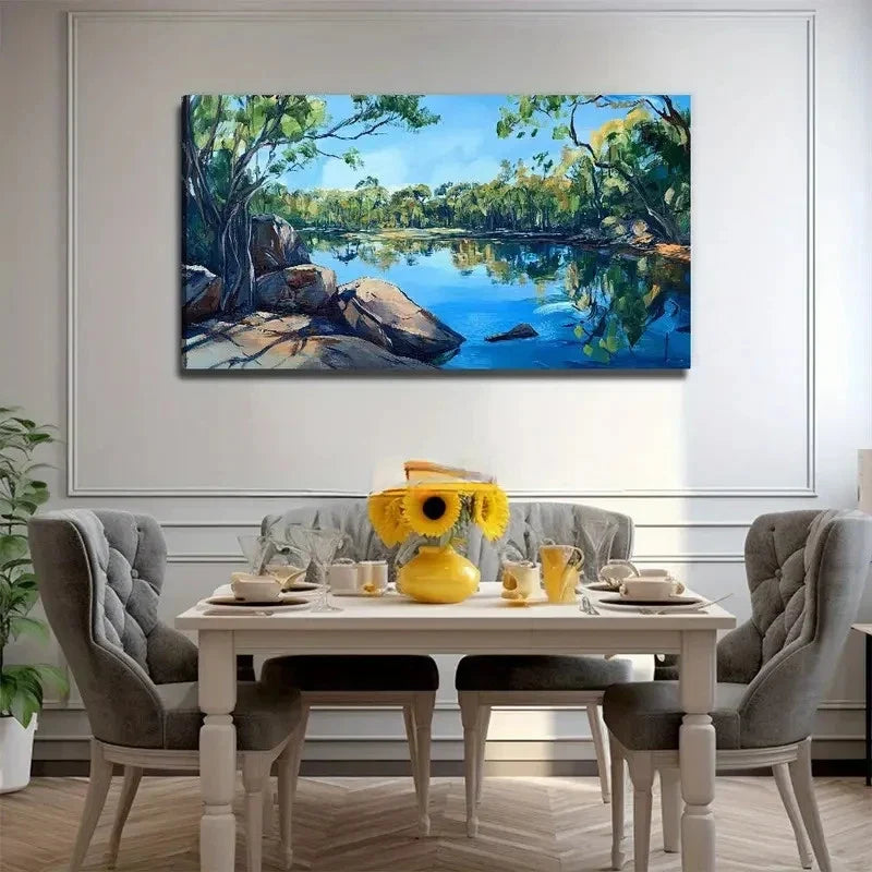 Serene Lake Scene Landscape Wall Art Canvas Office Home Room Framed 80x45cm