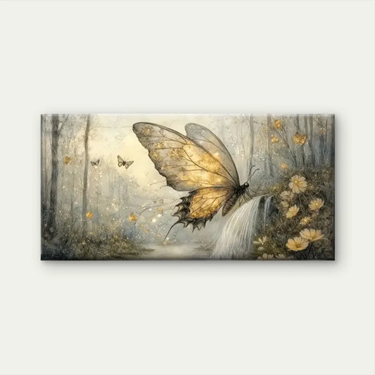 Enchanting Butterfly Waterfall Wall Art Canvas Office Home Room Framed 80x45cm