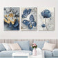 3pcs Luxury Butterfly Flower Blue Metal Print Ready to Hang Art