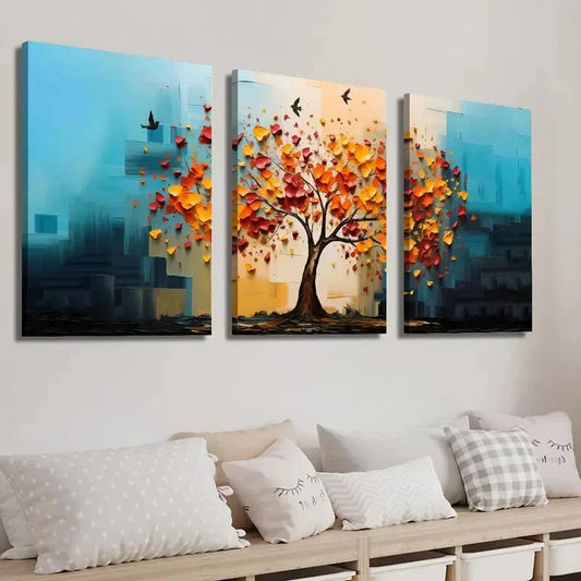 3pcs Colorful Tree and Bird Wall Art Set Canvas Framed 40x60cm - High Quality Print 100% Australian Made Wall Canvas Ready to Hang