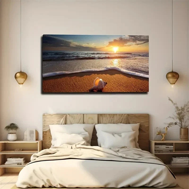 Sunset Beach Wall Art Canvas Office Home Room Framed 80x45cm