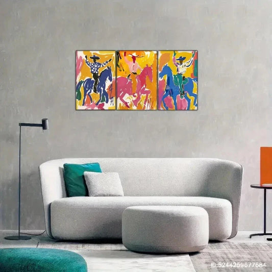 3pcs Vibrant Western Cowboy Murals Bold Rodeo Metal Print Ready to Hang Art