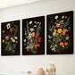 3pcs Vintage flowers, Moody Gothic Natural Wall Art Set Canvas Framed 40x60cm - High Quality Print 100% Australian Made Wall Canvas Ready to Hang