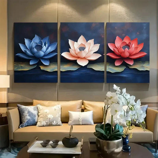 3pcs Lotus Flower Mandala Flower Metal Print Ready to Hang Art