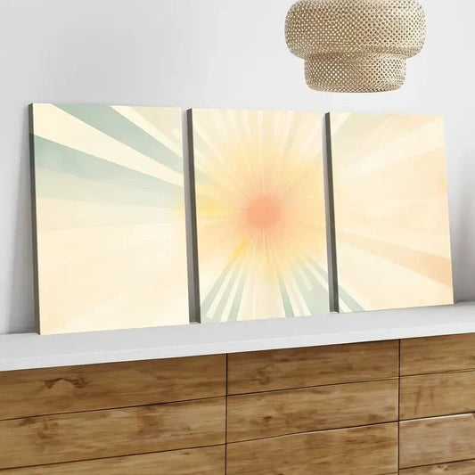 3pcs Sun Shining Art Blue Waves Orange & Yellow Wall Art Set Canvas Framed 40x60cm - High Quality Print 100% Australian Made Wall Canvas Ready to Hang