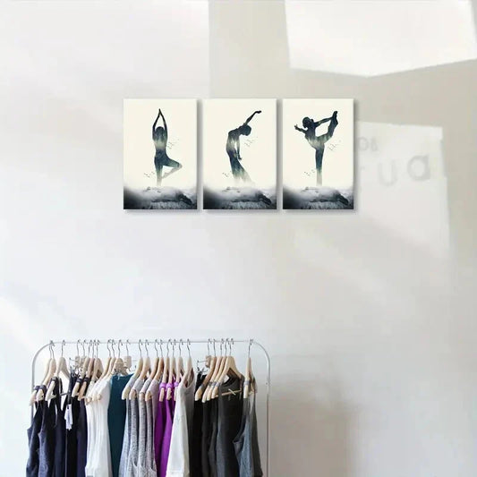 3pcs yoga silhouette painting  Metal Print Ready to Hang Art