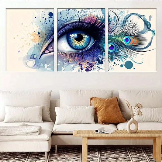 3pcs Vibrant Abstract Eye & Peacock Feather   Wall Art Set Canvas Framed 40x60cm - High Quality Print 100% Australian Made Wall Canvas Ready to Hang