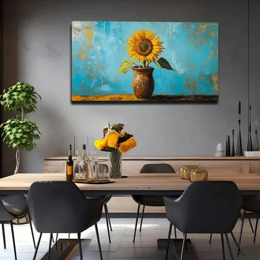 Vibrant Sunflower In Vase Wall Art canvas office home room framed 120x60cm
