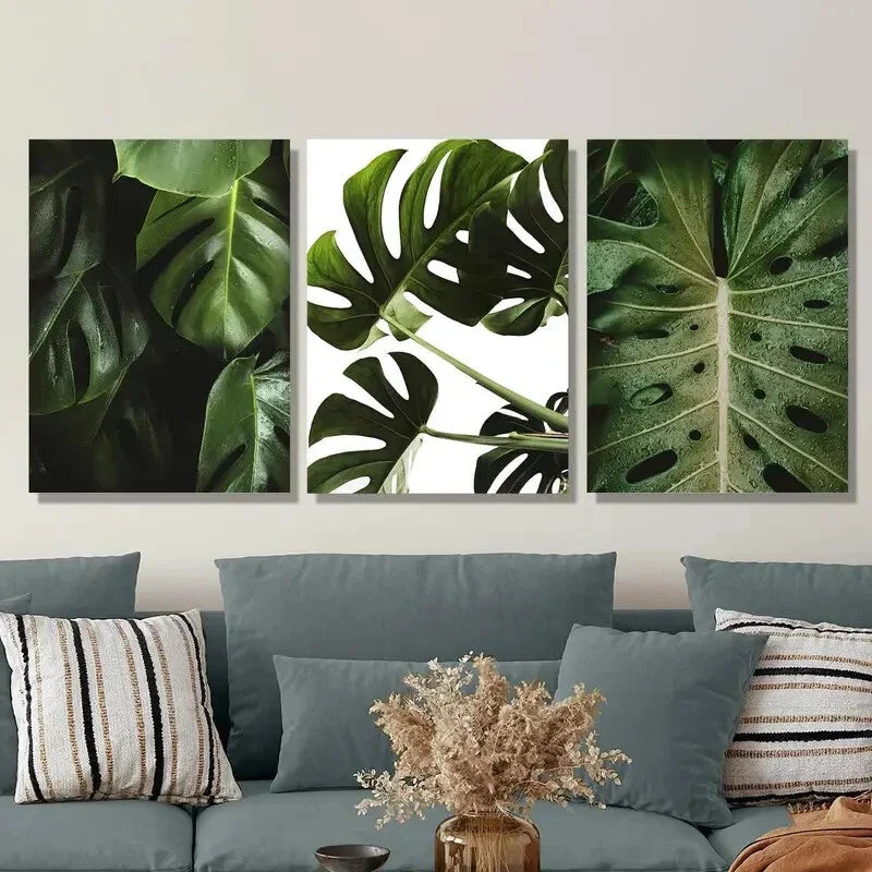 3pcs Art Deco Monstera Deliciosa Metal Print Ready to Hang Art