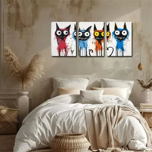 3pcs Four Dogs In Comic Style Wall Art Set Canvas Framed 40x60cm - High Quality Print 100% Australian Made Wall Canvas Ready to Hang