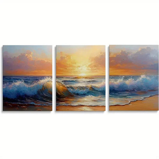3pcs Sunset Ocean Beach Scenes Metal Print Ready to Hang Art