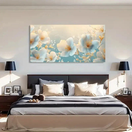 Golden Accents Elegant Blue Wall Art Canvas Office Home Room Framed 120x60cm