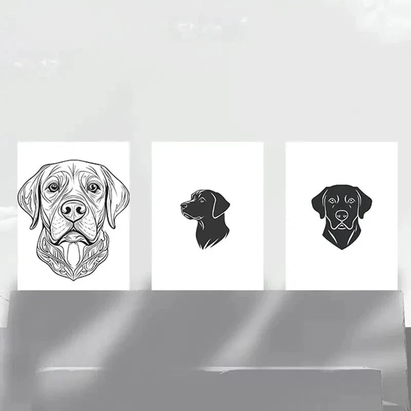 3pcs Charming Labrador Dog Black &amp; White Metal Print Ready to Hang Art