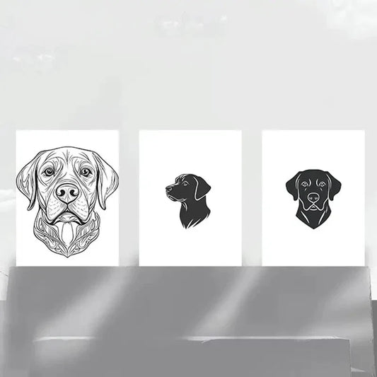 3pcs Charming Labrador Dog Black &amp; White Metal Print Ready to Hang Art